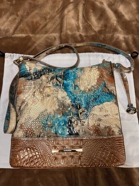 Brahmin Brown, Turquoise & Cream Croc-Embossed Leather Katie Crossbody